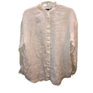 Gap White Linen Coastal Lagenlook Boyfriend Tunic Shirt Minimalist Size Medium M